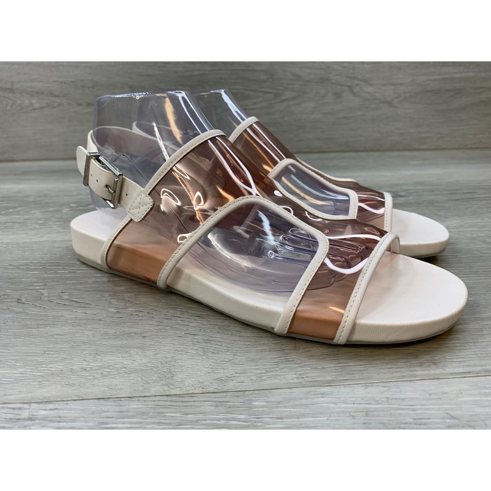 BCBGMAXAZRIA Peters White Clear Rose Gold Slingback Flat Sandals Women's 9